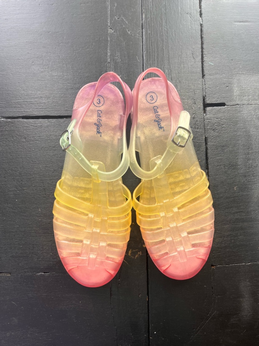 Pink and yellow jelly sandals for girls